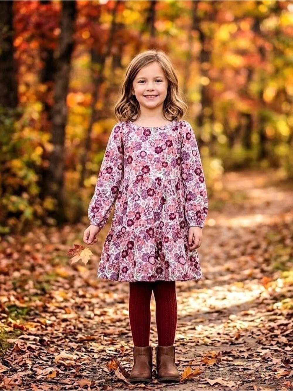 Draper James Girls Fall Floral Dress Size 7 100% Cotton in Corduroy Style.